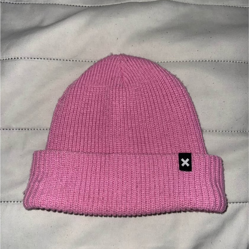 Pink Knit Beanie Hat with Folded Cuff